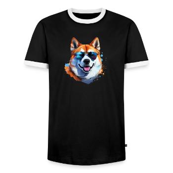 Akita Inu with sunglasses - Men's Ringer Shirt - black/white - Front - AI Model Female 172 light (172cm) & AI Model Male 178 light (178cm)