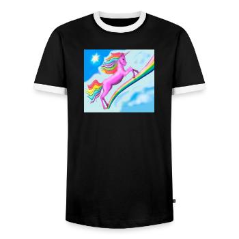 Licorne et arc-en-ciel - T-shirt contrasté Homme - noir/blanc - Devant - AI Model Female 172 light (172cm) & AI Model Male 178 light (178cm)