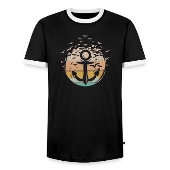 Anker retro Kapitän Boot Schiff vintage Symbol - Männer Kontrast-T-Shirt - Schwarz/Weiß - Vorne - AI Model Female 172 light (172cm) & AI Model Male 178 light (178cm)