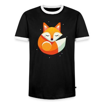 Fox Sleeping - Modern Animal Motif in Warm Colors - Men's Ringer Shirt - black/white - Front - AI Model Female 172 light (172cm) & AI Model Male 178 light (178cm)