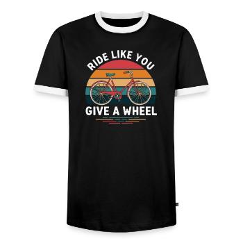 Roulez comme si vous donniez une roue - T-shirt contrasté Homme - noir/blanc - Devant - AI Model Female 172 light (172cm) & AI Model Male 178 light (178cm)