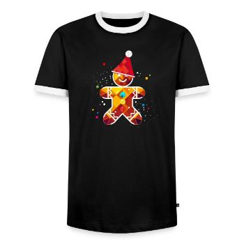 Lebkuchenmann mit Mütze – Weihnachtliches Design - Männer Kontrast-T-Shirt - Schwarz/Weiß - Vorne - AI Model Female 172 light (172cm) & AI Model Male 178 light (178cm)