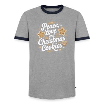 Paix, amour et biscuits de Noël - T-shirt contrasté Homme - gris/marine  - Devant - AI Model Female 172 light (172cm) & AI Model Male 178 light (178cm)