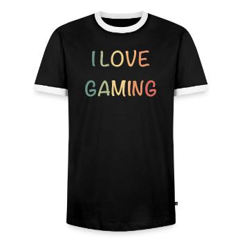 I Love Gaming Wasserfarben - Männer Kontrast-T-Shirt - Schwarz/Weiß - Vorne - AI Model Female 172 light (172cm) & AI Model Male 178 light (178cm)