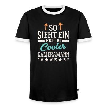 So sieht ein richtig cooler Kameramann aus - Männer Kontrast-T-Shirt - Schwarz/Weiß - Vorne - AI Model Female 172 light (172cm) & AI Model Male 178 light (178cm)