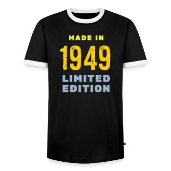 1949 - Men's Ringer Shirt - black/white - Front - AI Model Female 172 light (172cm) & AI Model Male 178 light (178cm)