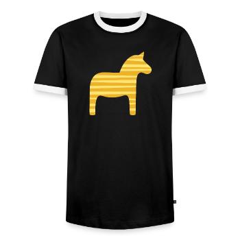 Dala Horse Stripes Sweden Scandinavian Xmas - Men's Ringer Shirt - black/white - Front - AI Model Female 172 light (172cm) & AI Model Male 178 light (178cm)