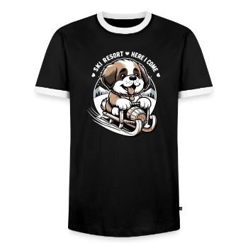 Chien Saint-Bernard - T-shirt contrasté Homme - noir/blanc - Devant - AI Model Female 172 light (172cm) & AI Model Male 178 light (178cm)