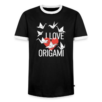 Origami Heart Love Tee - Men's Ringer Shirt - black/white - Front - AI Model Female 172 light (172cm) & AI Model Male 178 light (178cm)