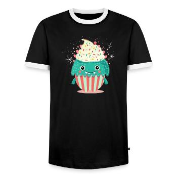 Cute Cupcake Monster – Cute and Playful - Men's Ringer Shirt - black/white - Front - AI Model Female 172 light (172cm) & AI Model Male 178 light (178cm)