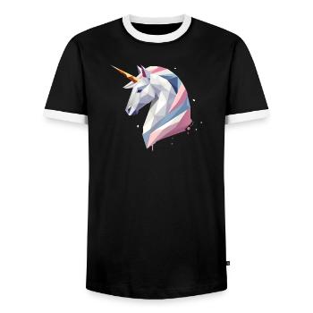 Geometrisches Einhorn – Moderne Eleganz - Männer Kontrast-T-Shirt - Schwarz/Weiß - Vorne - AI Model Female 172 light (172cm) & AI Model Male 178 light (178cm)