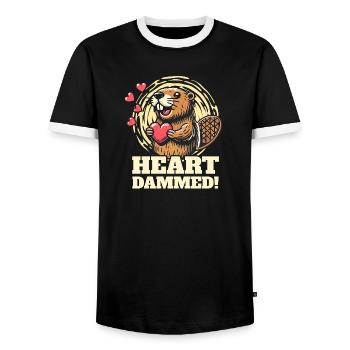 Heart Dammed - Cute Beaver Design for Valentine's Day - Men's Ringer Shirt - black/white - Front - AI Model Female 172 light (172cm) & AI Model Male 178 light (178cm)