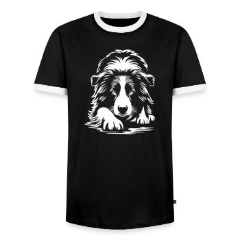 Border Collie « Black Edition » - T-shirt contrasté Homme - noir/blanc - Devant - AI Model Female 172 light (172cm) & AI Model Male 178 light (178cm)