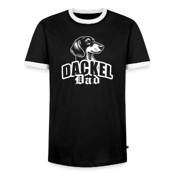 "Dachshund Dad" with dog head - Men's Ringer Shirt - black/white - Front - AI Model Female 172 light (172cm) & AI Model Male 178 light (178cm)