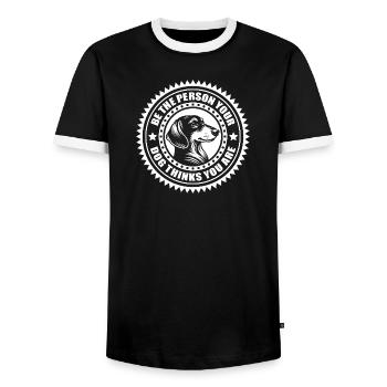 Dackel - Be the person your dog thinks you are - Men's Ringer Shirt - black/white - Front - AI Model Female 172 light (172cm) & AI Model Male 178 light (178cm)
