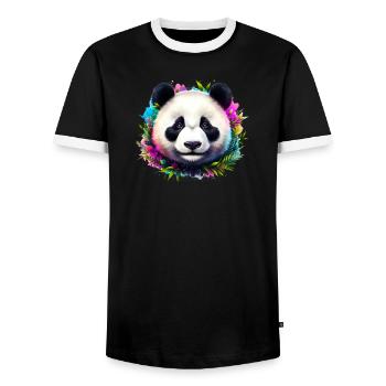 Panda - Men's Ringer Shirt - black/white - Front - AI Model Female 172 light (172cm) & AI Model Male 178 light (178cm)