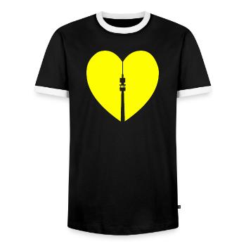 Dortmund mit Herz, Florianturm und Herz Design - Männer Kontrast-T-Shirt - Schwarz/Weiß - Vorne - AI Model Female 172 light (172cm) & AI Model Male 178 light (178cm)
