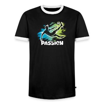 Passion – Conception de ballons de football pour de vrais footballeurs - T-shirt contrasté Homme - noir/blanc - Devant - AI Model Female 172 light (172cm) & AI Model Male 178 light (178cm)