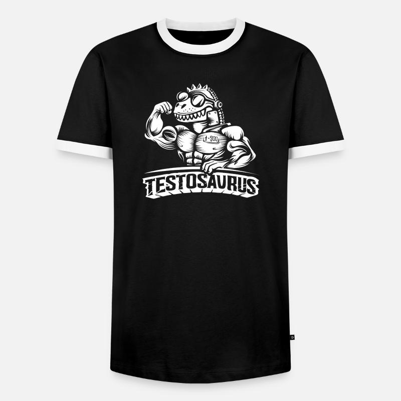 Testosaurus – Der muskulöse Cybersaurus - Männer Kontrast-T-Shirt - Schwarz/Weiß