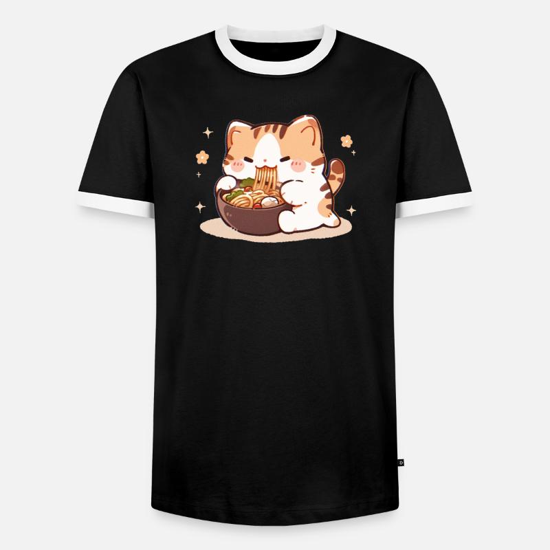 Cat Eating Spaghetti Meme - Men's Ringer Shirt - black/white