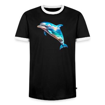 Delfin - Männer Kontrast-T-Shirt - Schwarz/Weiß - Vorne - AI Model Female 172 light (172cm) & AI Model Male 178 light (178cm)