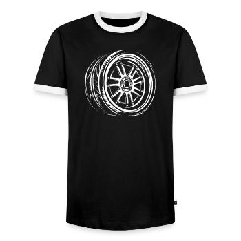 Conception sportive de la jante – Réglage du volant et du pneu - T-shirt contrasté Homme - noir/blanc - Devant - AI Model Female 172 light (172cm) & AI Model Male 178 light (178cm)