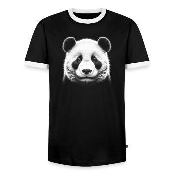 Cute panda bear head in realistic drawing style - Men's Ringer Shirt - black/white - Front - AI Model Female 172 light (172cm) & AI Model Male 178 light (178cm)