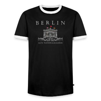 Berlin, Museum Alte Nationalgalerie, Drawing - Men's Ringer Shirt - black/white - Front - AI Model Female 172 light (172cm) & AI Model Male 178 light (178cm)