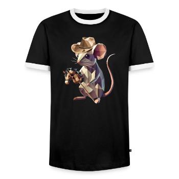 Souris de cow-boy avec cheval de loisir - T-shirt contrasté Homme - noir/blanc - Devant - AI Model Female 172 light (172cm) & AI Model Male 178 light (178cm)
