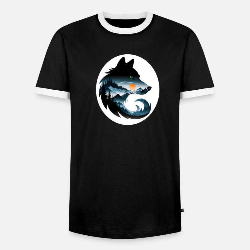 Wolf Landschaft - Männer Kontrast-T-Shirt - Schwarz/Weiß