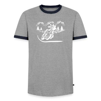 Motorcycle Forest Silhouette - Men's Ringer Shirt - grey/navy  - Front - AI Model Female 172 light (172cm) & AI Model Male 178 light (178cm)