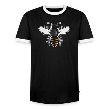Stilisierte Biene - Insektenmotiv im Patch-Stil - Männer Kontrast-T-Shirt - Schwarz/Weiß - Vorne - AI Model Female 172 light (172cm) & AI Model Male 178 light (178cm)