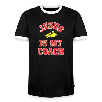 Jesus as a Coach Motivational Design - Men's Ringer Shirt - black/white - Front - AI Model Female 172 light (172cm) & AI Model Male 178 light (178cm)