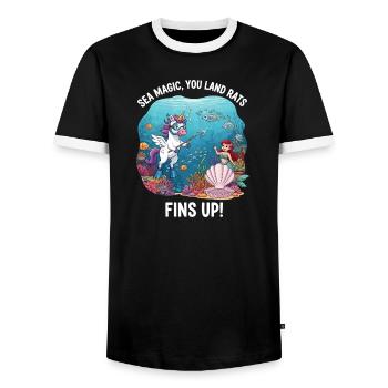 Sea Magic with Unicorn - Men's Ringer Shirt - black/white - Front - AI Model Female 172 light (172cm) & AI Model Male 178 light (178cm)