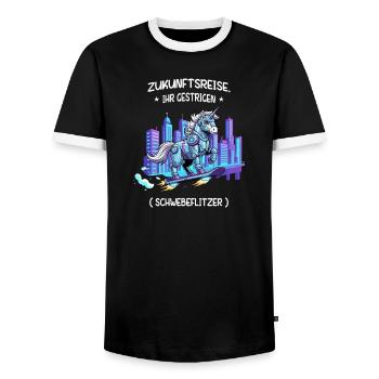 Le parcours de la licorne cybernétique - T-shirt contrasté Homme - noir/blanc - Devant - AI Model Female 172 light (172cm) & AI Model Male 178 light (178cm)