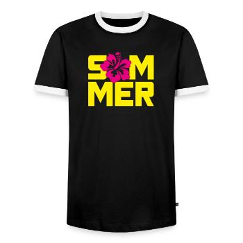 Summer Hawaii Blossom Holiday Holiday Flower Power Sun - Men's Ringer Shirt - black/white - Front - AI Model Female 172 light (172cm) & AI Model Male 178 light (178cm)