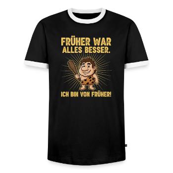 Everything was better in the past! - Men's Ringer Shirt - black/white - Front - AI Model Female 172 light (172cm) & AI Model Male 178 light (178cm)