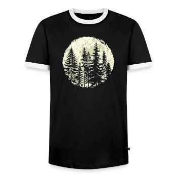 Night Forest Silhouette with Full Moon - Men's Ringer Shirt - black/white - Front - AI Model Female 172 light (172cm) & AI Model Male 178 light (178cm)
