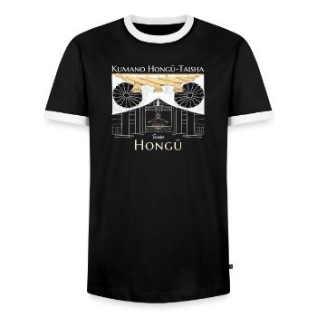 Japan, Tanabe, Kumano Hongu Taisha Zeichnung - Männer Kontrast-T-Shirt - Schwarz/Weiß - Vorne - AI Model Female 172 light (172cm) & AI Model Male 178 light (178cm)