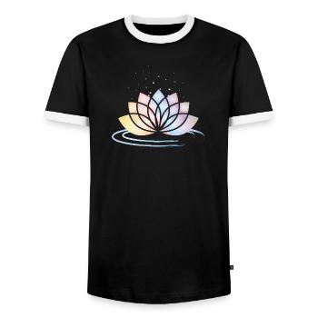Stylized Pastel Flower Symbol with Water - Men's Ringer Shirt - black/white - Front - AI Model Female 172 light (172cm) & AI Model Male 178 light (178cm)