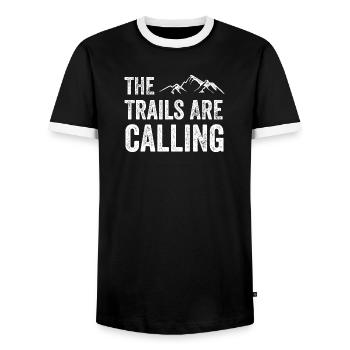 The Trails Are Calling - Men's Ringer Shirt - black/white - Front - AI Model Female 172 light (172cm) & AI Model Male 178 light (178cm)