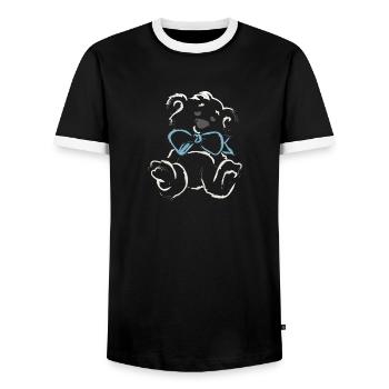 Playful teddy bear with blue bow - Men's Ringer Shirt - black/white - Front - AI Model Female 172 light (172cm) & AI Model Male 178 light (178cm)