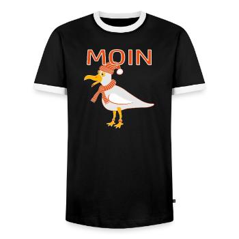 Funny seagull with cap - Men's Ringer Shirt - black/white - Front - AI Model Female 172 light (172cm) & AI Model Male 178 light (178cm)