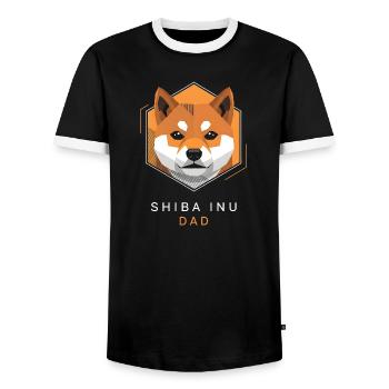Shiba Inu Dad – Geometric Portrait Dog Father - Men's Ringer Shirt - black/white - Front - AI Model Female 172 light (172cm) & AI Model Male 178 light (178cm)