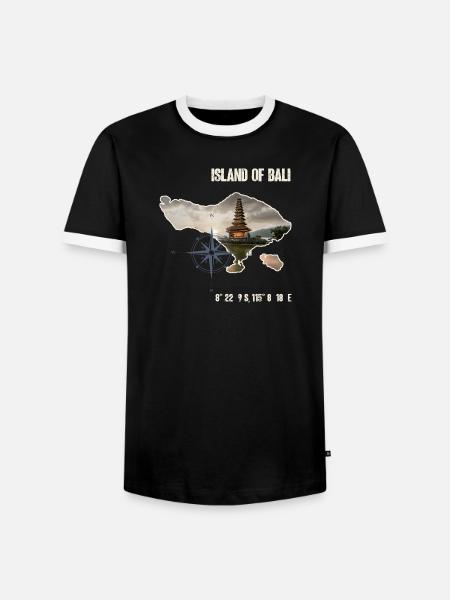Bali ø-omrids med tempel og kompas - Herre kontrast-T-shirt - sort/hvid