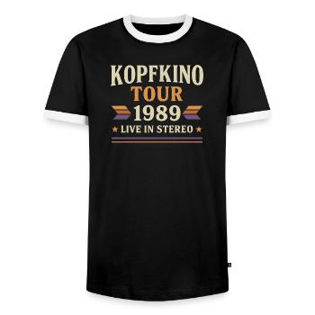 Kopfkino Tour 1989 Live In Stereo - Men's Ringer Shirt - black/white - Front - AI Model Female 172 light (172cm) & AI Model Male 178 light (178cm)