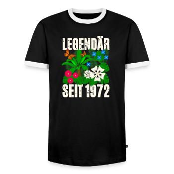 Légendaire depuis 1972 Fleurs - T-shirt contrasté Homme - noir/blanc - Devant - AI Model Female 172 light (172cm) & AI Model Male 178 light (178cm)
