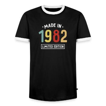 Fabriqué en 1982 - Edition limitée - Année de naissance - T-shirt contrasté Homme - noir/blanc - Devant - AI Model Female 172 light (172cm) & AI Model Male 178 light (178cm)