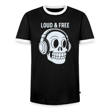 Skull Headphones Loud Free - Men's Ringer Shirt - black/white - Front - AI Model Female 172 light (172cm) & AI Model Male 178 light (178cm)