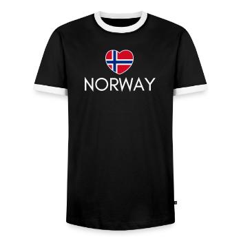 Heart with Norway flag, I love Norway - Men's Ringer Shirt - black/white - Front - AI Model Female 172 light (172cm) & AI Model Male 178 light (178cm)